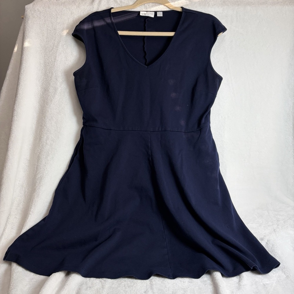 New York & Company Women's Sleeveless Dress Navy,  XL, Fit Flare, V Neck Pockets